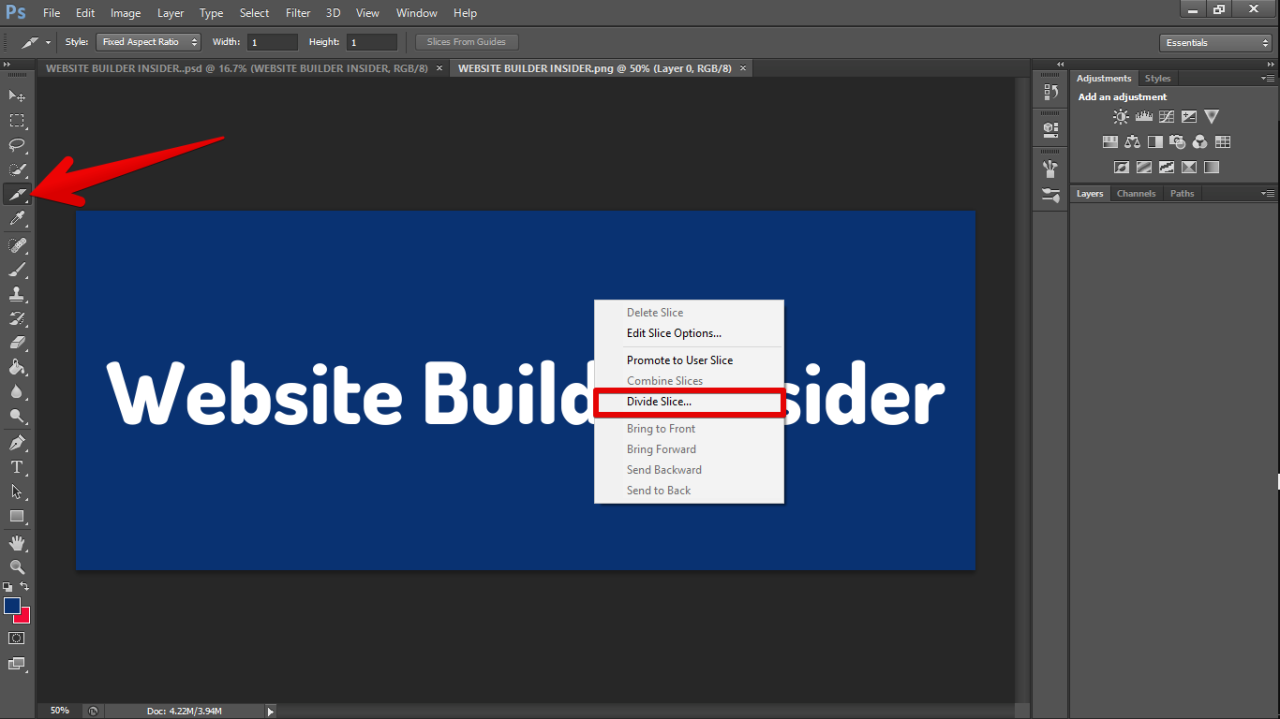 How Do I Use the Slice Tool in Photoshop? - WebsiteBuilderInsider.com How Do I Use the Slice Tool in Photoshop? - WebsiteBuilderInsider.com